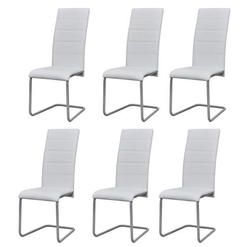 Spisebordsstole med cantilever 6 stk. kunstlæder hvid