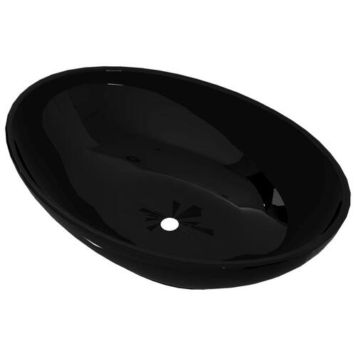 Keramisk luksushåndvask oval sort 40 x 33 cm