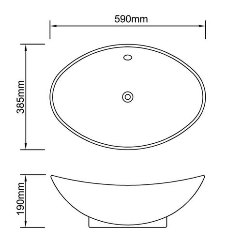 Sort Luksus Keramisk Basin Oval med overløb 59 x 38,5 cm
