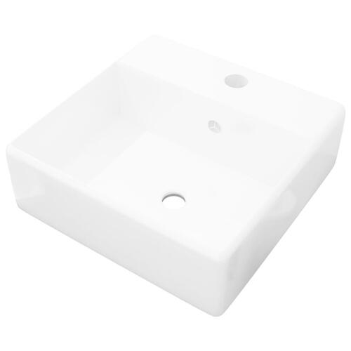 Keramisk firkantet håndvask m. overløb og hul til hane 41 x 41 cm