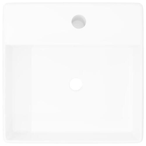 Keramisk firkantet håndvask m. overløb og hul til hane 41 x 41 cm