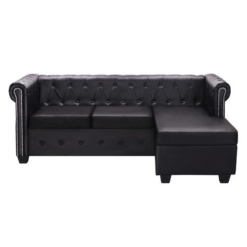 Chaiselong Chesterfield sofa kunstlæder sort