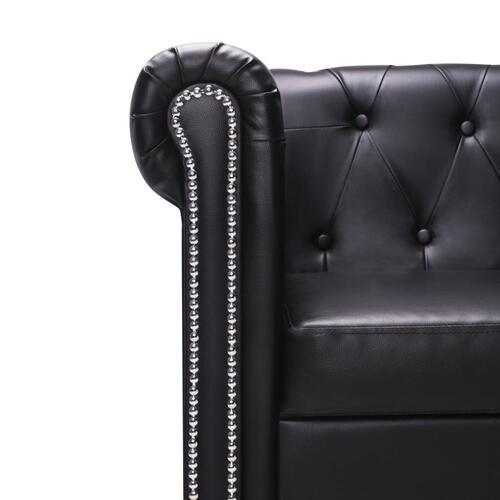 Chaiselong Chesterfield sofa kunstlæder sort