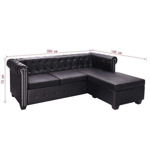 Chaiselong Chesterfield sofa kunstlæder sort