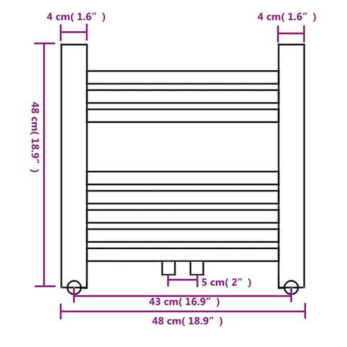 Håndklæderadiator 480x480 mm centralvarme lige