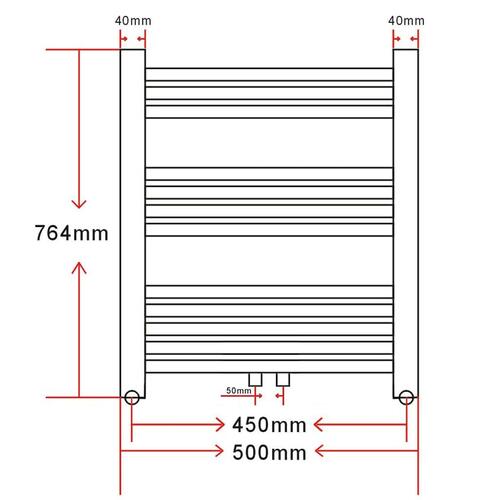 Håndklædetørrer centralvarme montering side/midt 600x764 mm