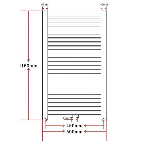 Håndklædetørrer centralvarme montering side/midt 500x1160 mm