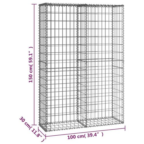 Gabionkurv med låg galvaniseret metaltråd 150 x 100 x 30 cm