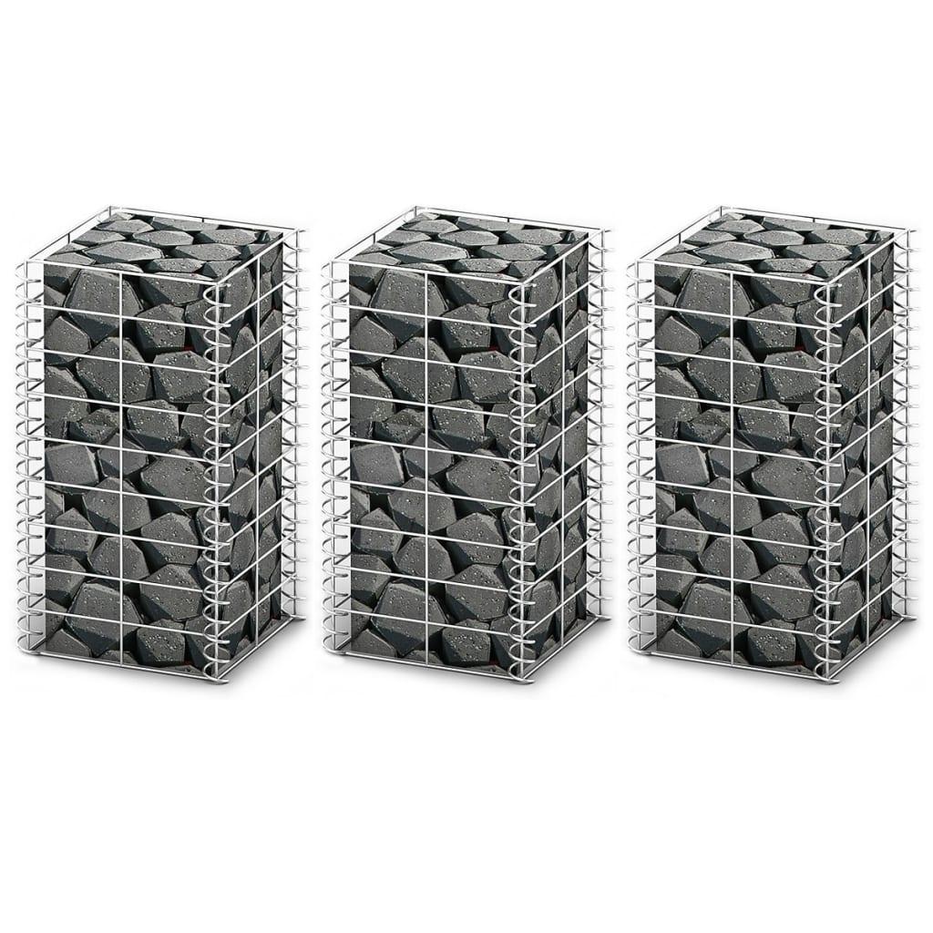 Gabionsæt 3 stk. galvaniseret ståltråd 25 x 25 x 50 cm