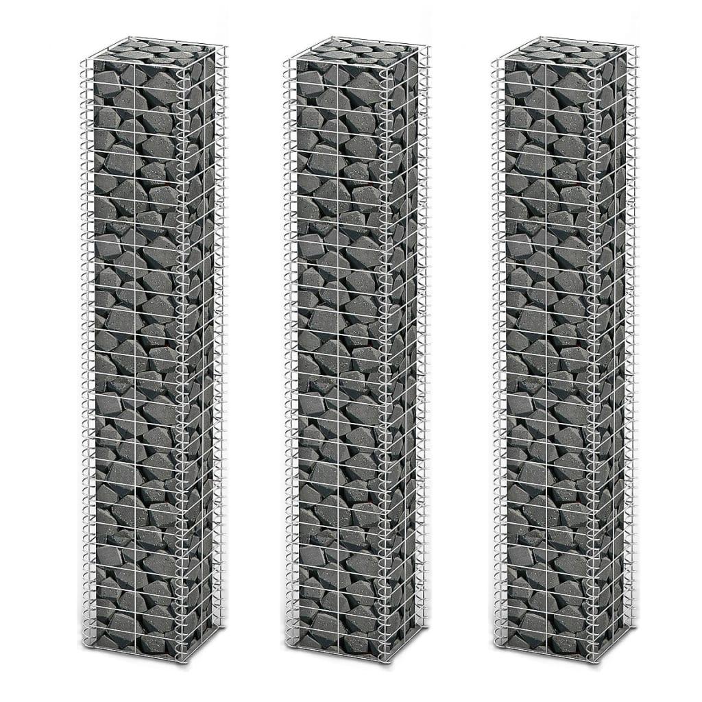 Gabionsæt 3 stk. galvaniseret ståltråd 25 x 25 x 150 cm