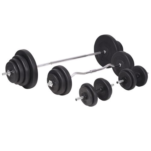 Træningsbænk med vægtstativ, vægtstangs- og håndvægtssæt 120 kg