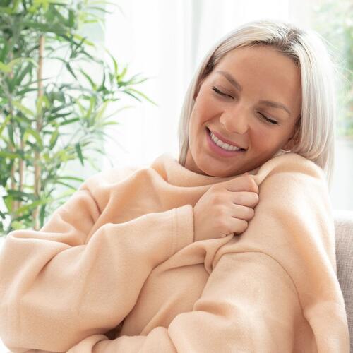 Enkelt krammetæppe med centreret lomme Faboulazy Beige