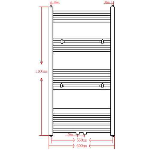 Håndklæderadiator 600x1160 mm centralvarme lige grå