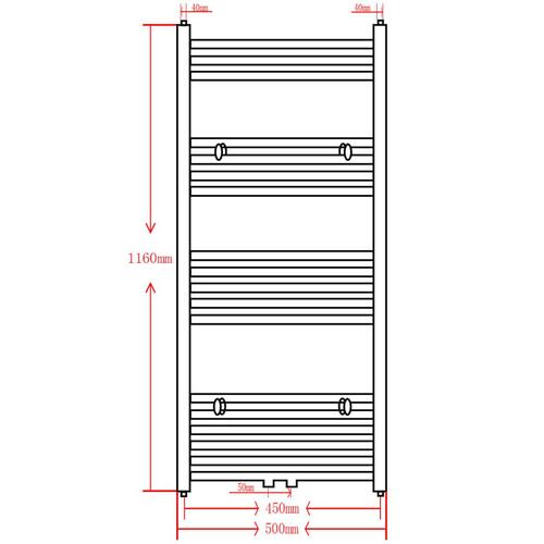 Håndklæderadiator 500x1160 mm centralvarme lige sort
