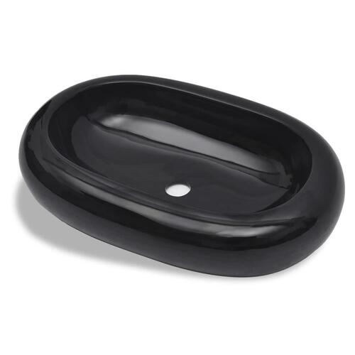Håndvask i keramik til badeværelse, oval, sort