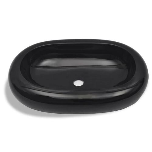 Håndvask i keramik til badeværelse, oval, sort
