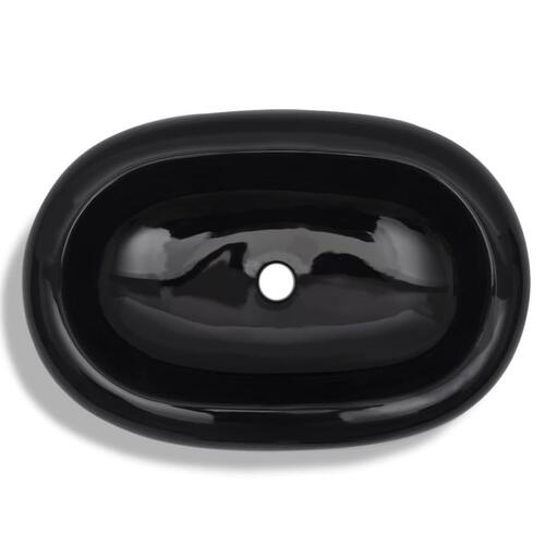 Håndvask i keramik til badeværelse, oval, sort
