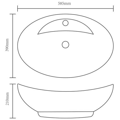 Keramisk badeværelsesvask basin vandhane/overfyldningshul sort oval