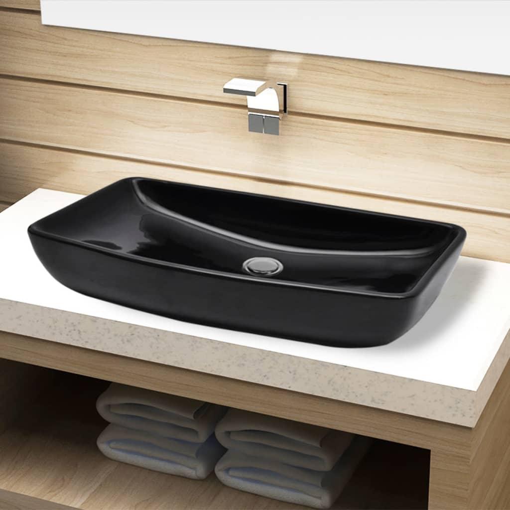 Keramisk badeværelsesvask basin sort rektangulær