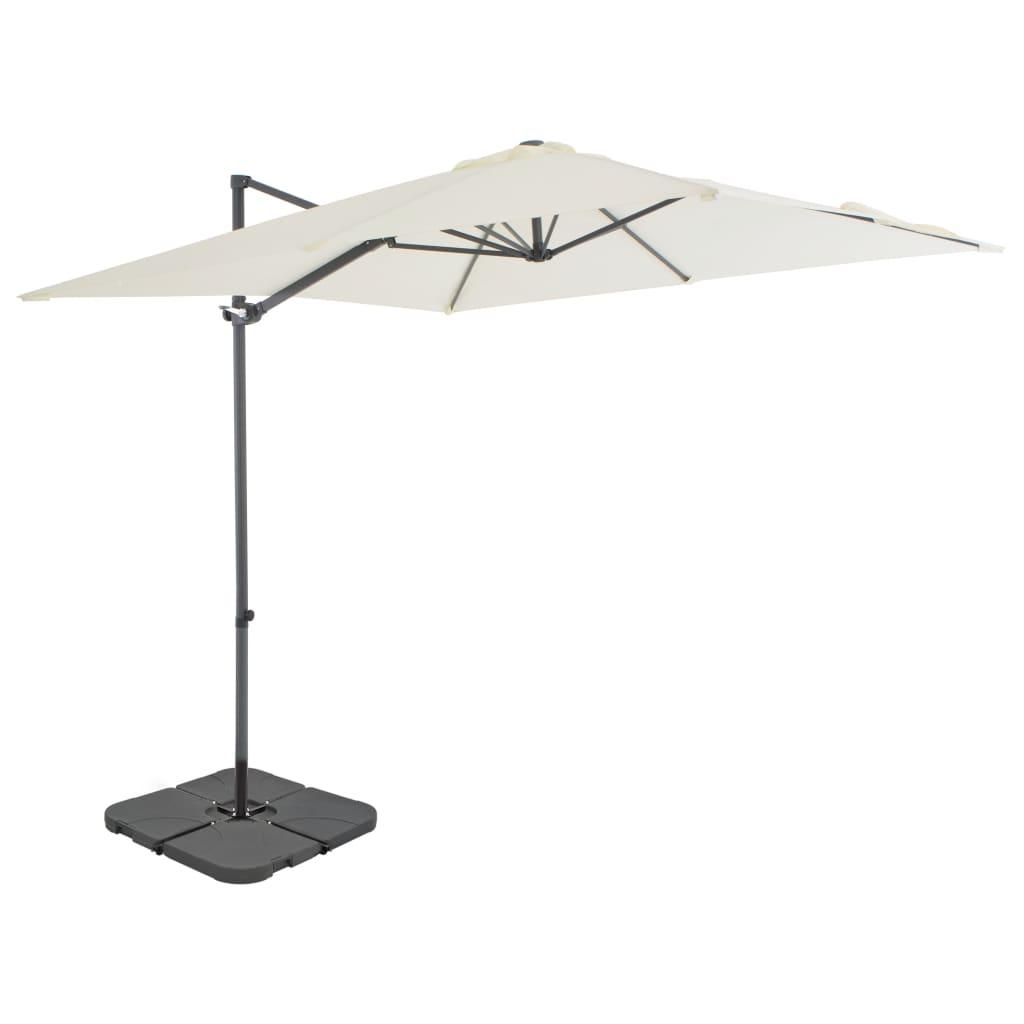 Haveparasol m. transportabel fod sandfarvet