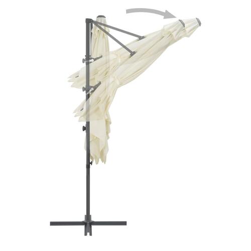 Haveparasol m. transportabel fod sandfarvet