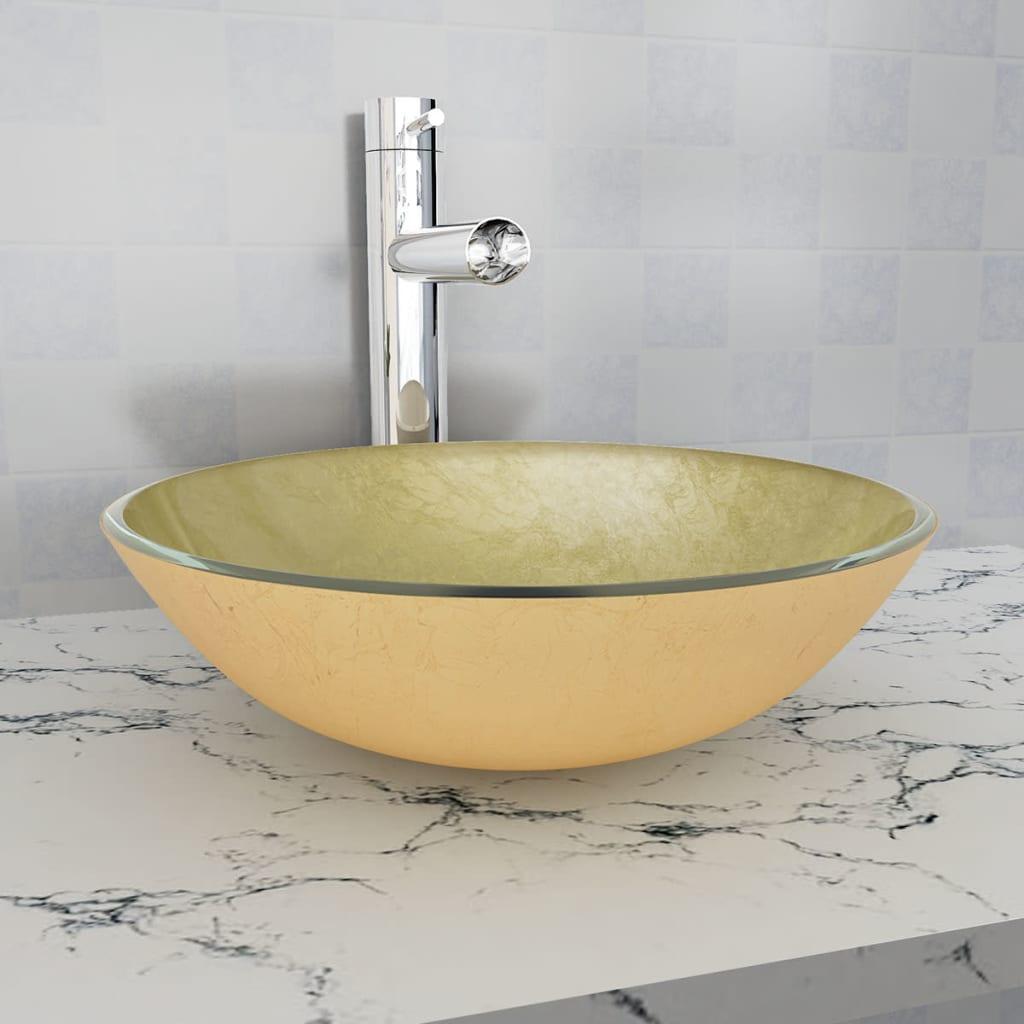 Håndvask hærdet glas 42 cm guldfarvet
