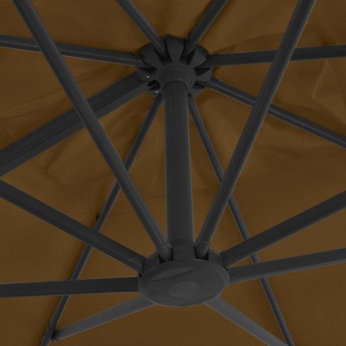 Haveparasol 3×3 m med transportabel fod - gråbrun