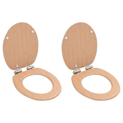 Toiletsæder 2 stk. med soft close-låg MDF bambusdesign