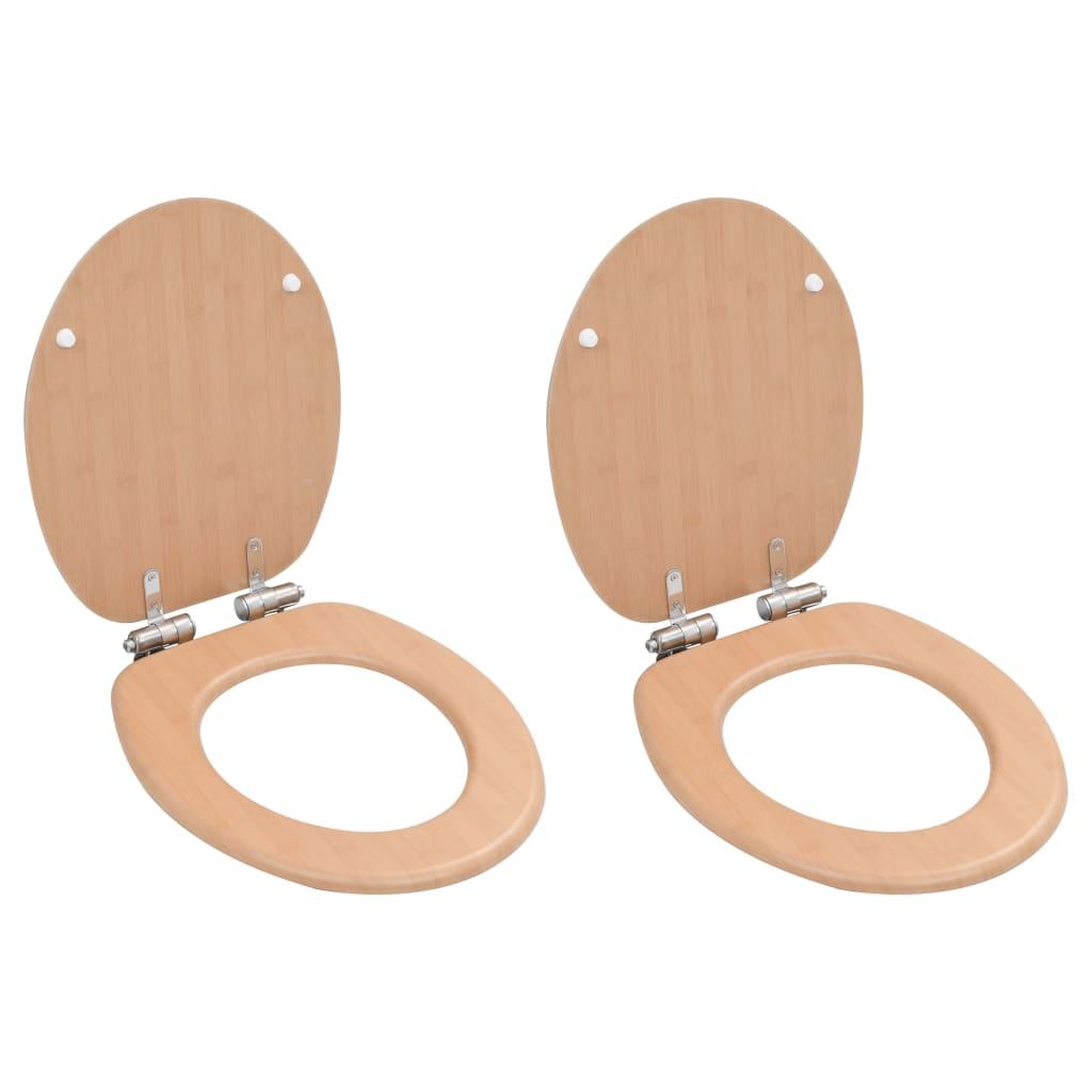 Toiletsæder 2 stk. med soft close-låg MDF bambusdesign