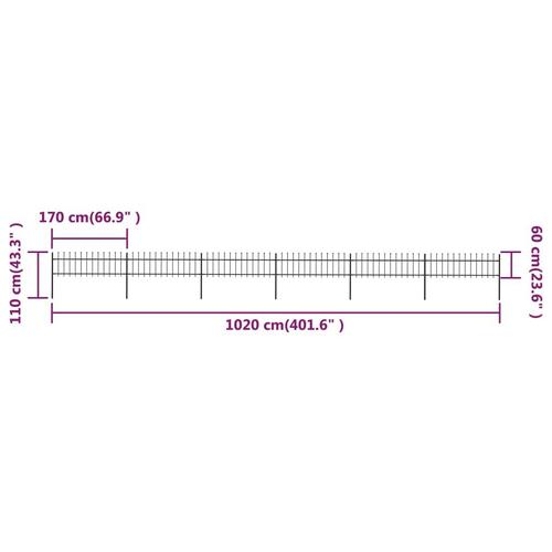 Havehegn med spydtop 10,2 x 0,6 m sort stål