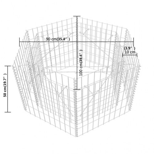 Sekskantet gabion-højbed 100 × 90 × 50 cm - galvaniseret stål