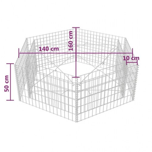 Sekskantet gabion-højbed 160×140×50 cm - galvaniseret stål