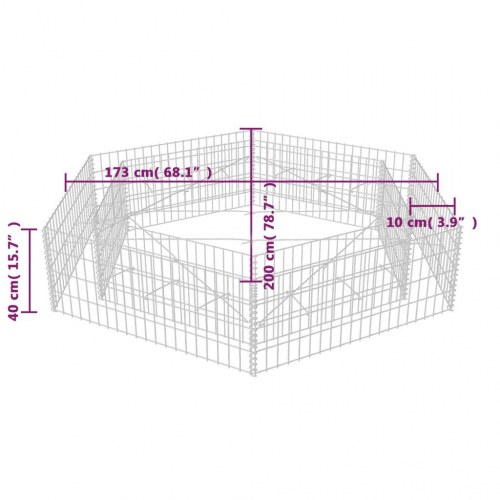 Sekskantet gabion-højbed 200 × 173 × 40 cm - galvaniseret stål