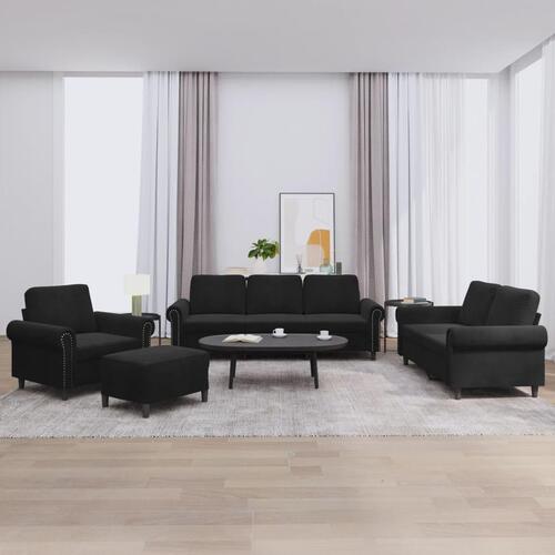 Sofasæt 4 dele med hynder velour sort