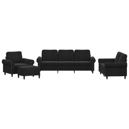 Sofasæt 4 dele med hynder velour sort