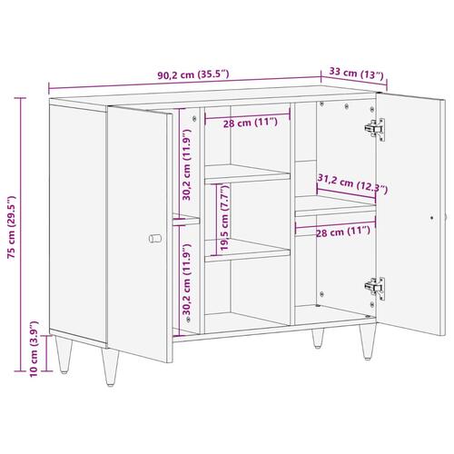 Skab 90x33x75 cm massivt mangotræ