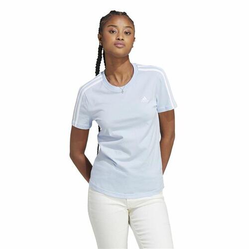 Kortærmet T-shirt til Kvinder Adidas 3 stripes Lyseblå 2XS