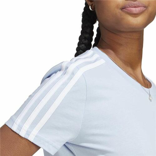 Kortærmet T-shirt til Kvinder Adidas 3 stripes Lyseblå 2XS