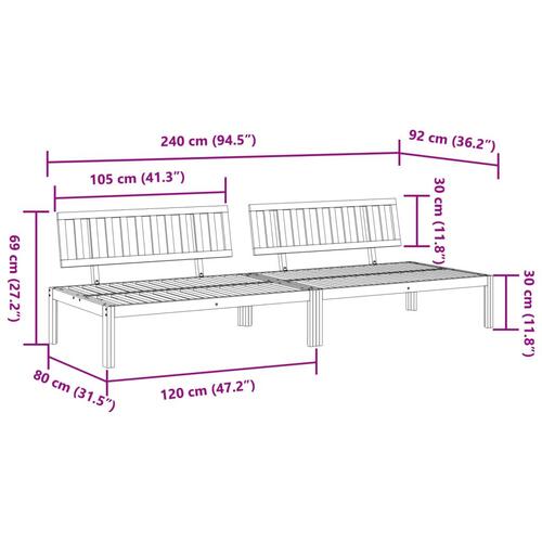 Midtermoduler 2 stk. til pallesofa massivt akacietræ