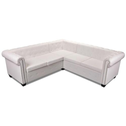 5-personers sofa Chesterfield-look kunstlæder hvid