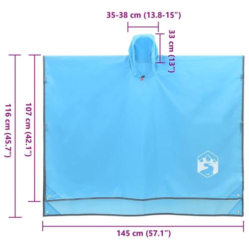 Regnponcho med hætte 223x145 cm 2-i-1 design blå