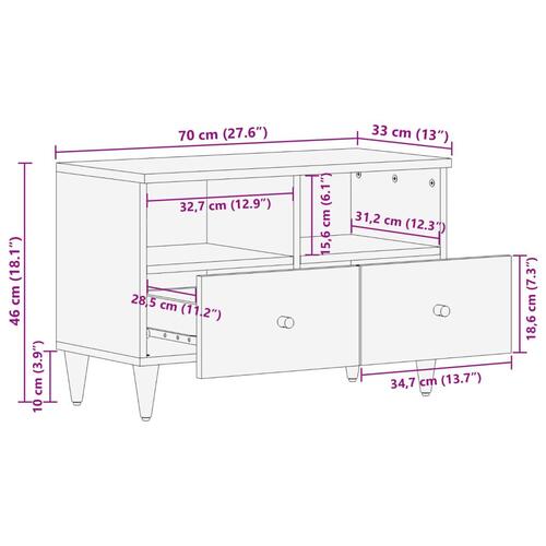 Tv-bord 70x33x46 cm massivt mangotræ