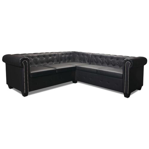 Chesterfield 5-personers hjørnesofa kunstlæder sort