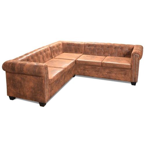 5-personers sofa i Chesterfield-look kunstlæder brun