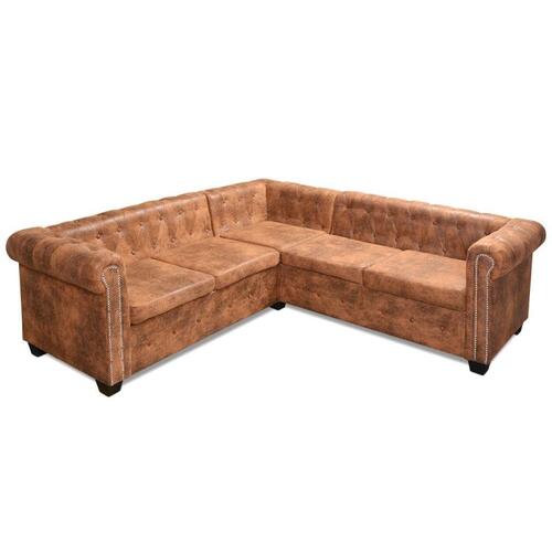 5-personers sofa i Chesterfield-look kunstlæder brun