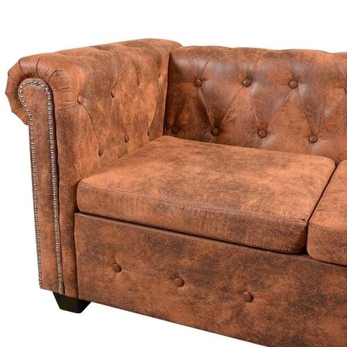 5-personers sofa i Chesterfield-look kunstlæder brun