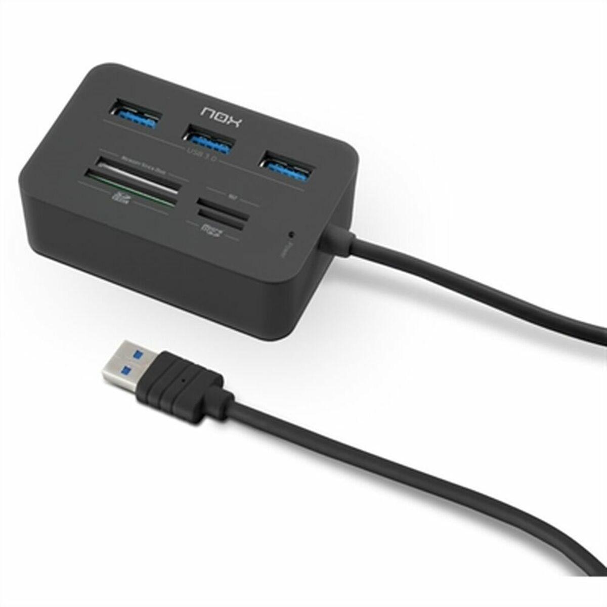 Nox-Xtreme ReaderOne - ekstern USB 3-ports hub & kortlæser (sort)