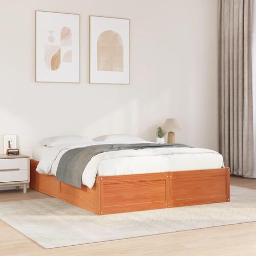 Sengeramme uden madras 140x190 cm massivt fyrretræ gyldenbrun