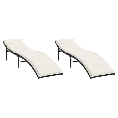 Liggestole 2 stk. med hynder polyrattan sort