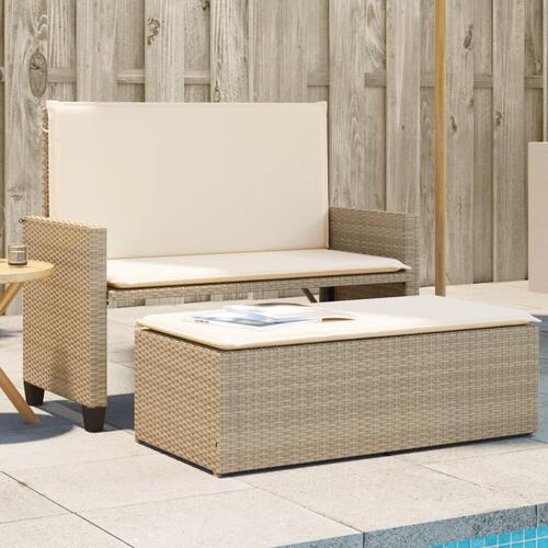 Havebænk med hynder og fodskammel polyrattan beige